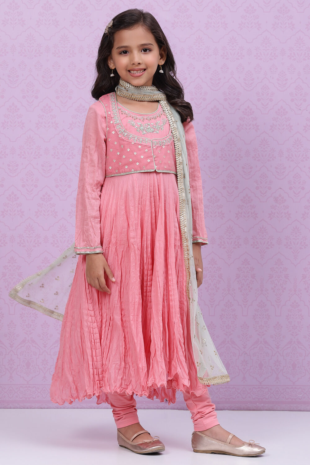 Onion Pink Cotton Anarkali Kurta Churidar Suit Set image number 0