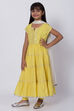 Yellow Cotton Tired Kurta Churidar Suit Set image number 2