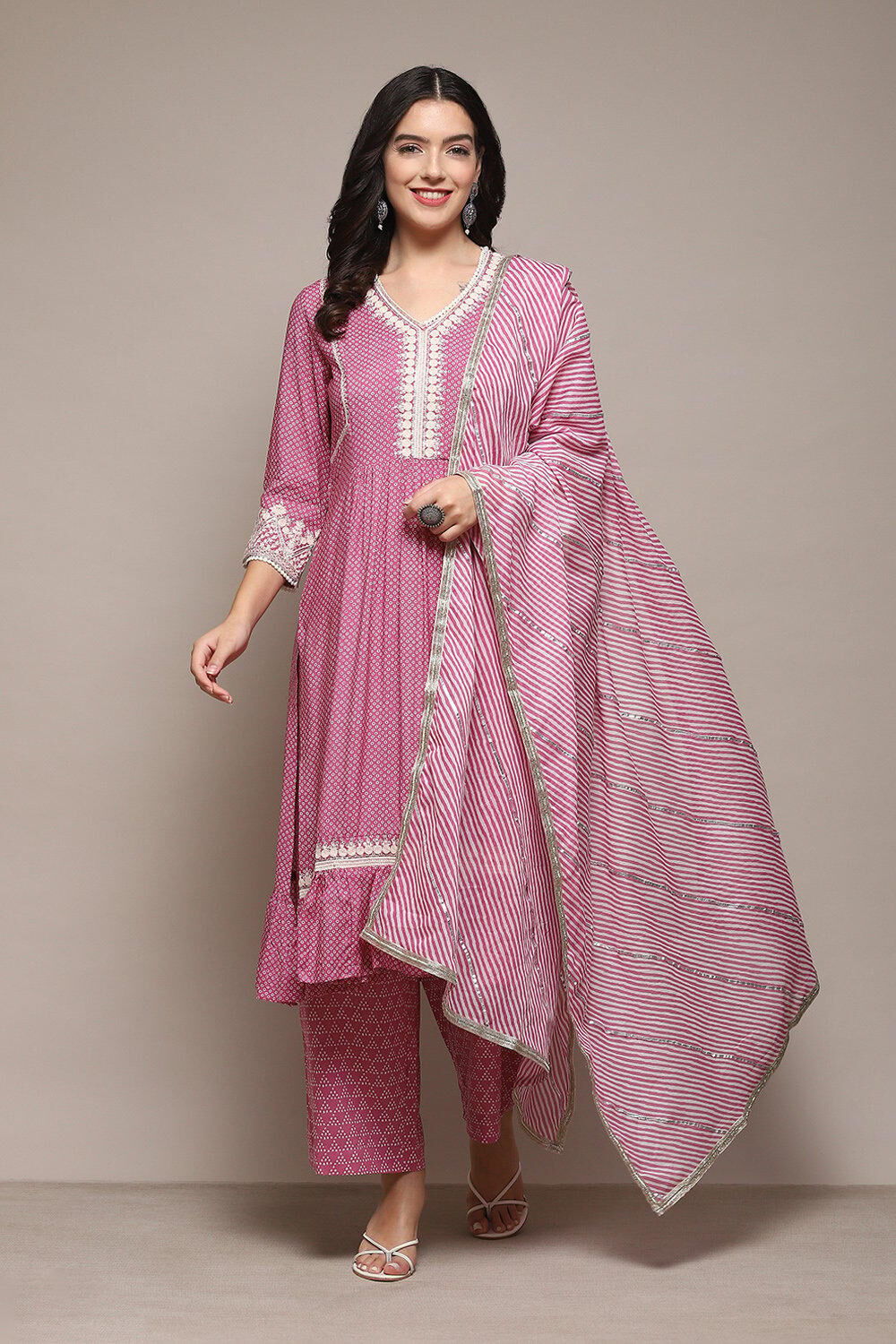 Pink Cotton Blend Straight Kurta Palazzo Suit Set image number 0