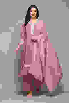 Pink Cotton Blend Straight Kurta Palazzo Suit Set image number 0