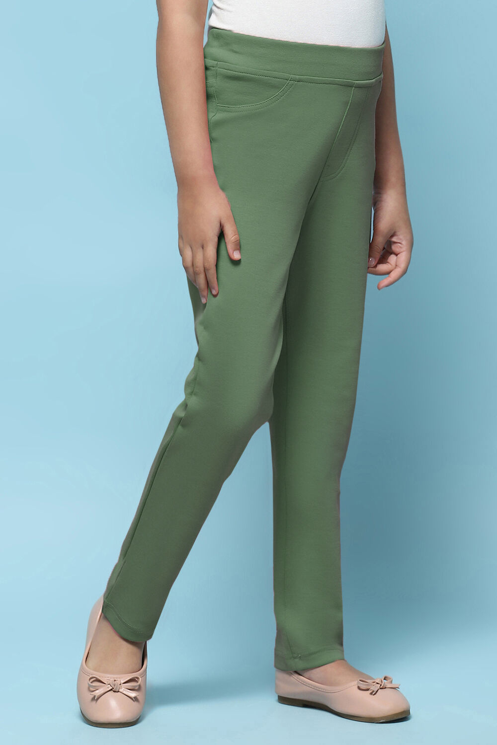 Moss Green Cotton Lycra Skinny Jeggings image number 3