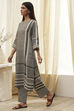 Black and Beige Printed Straight Kurta Set image number 3