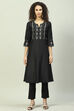 Black Art Silk Anarkali Kurta Pants Suit Set image number 1
