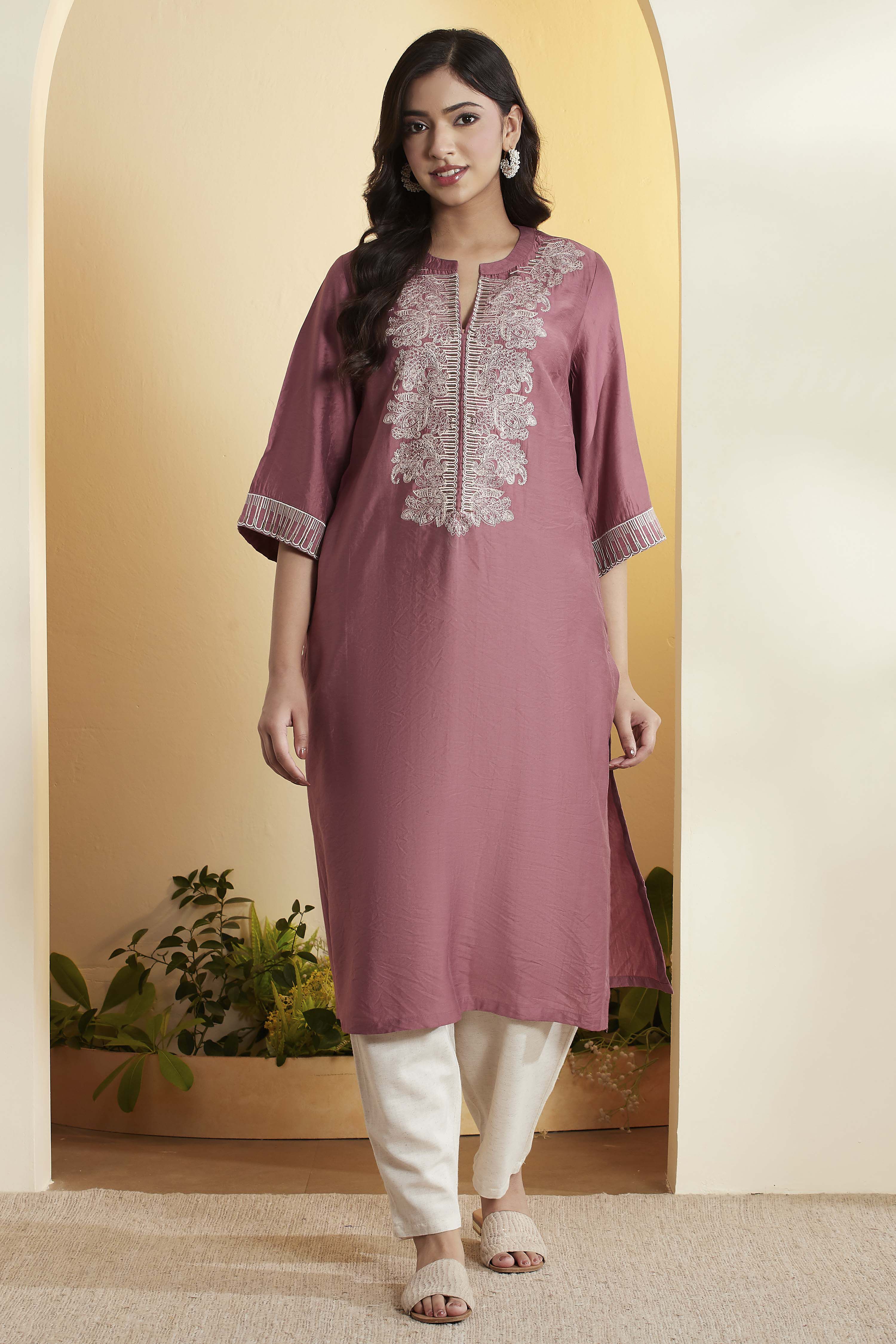 Black Viscose Silk Straight Kurta image number 5