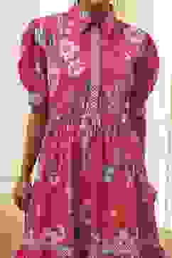 Pink Cotton Floral Printed Tiered Dress image number 1