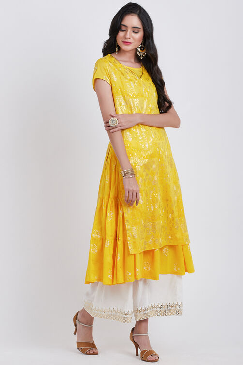 Red Cotton Flared Printed Kurta image number 0