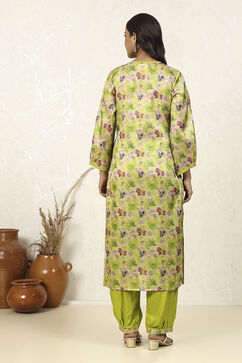 Green Cotton Hand Block Print Unstitched Suit Set image number 5