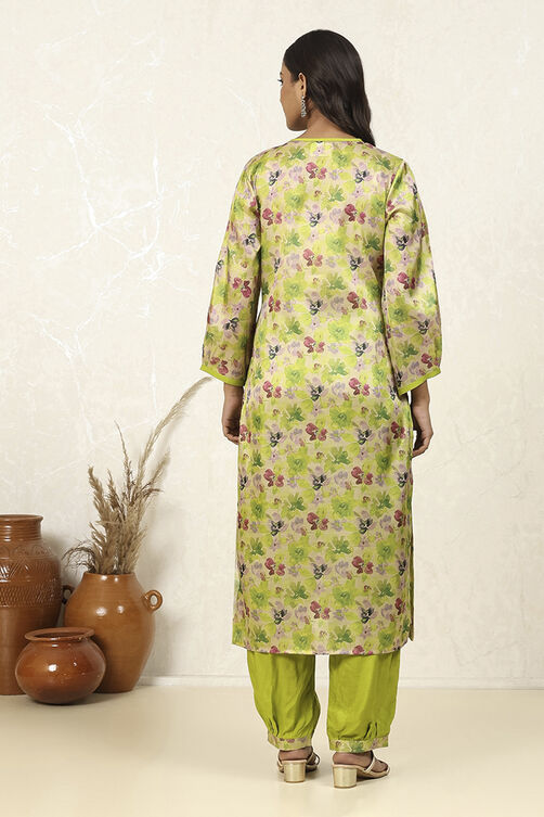 Green Cotton Hand Block Print Unstitched Suit Set image number 5