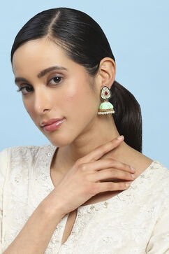 Mint Green Brass Jhumka image number 3