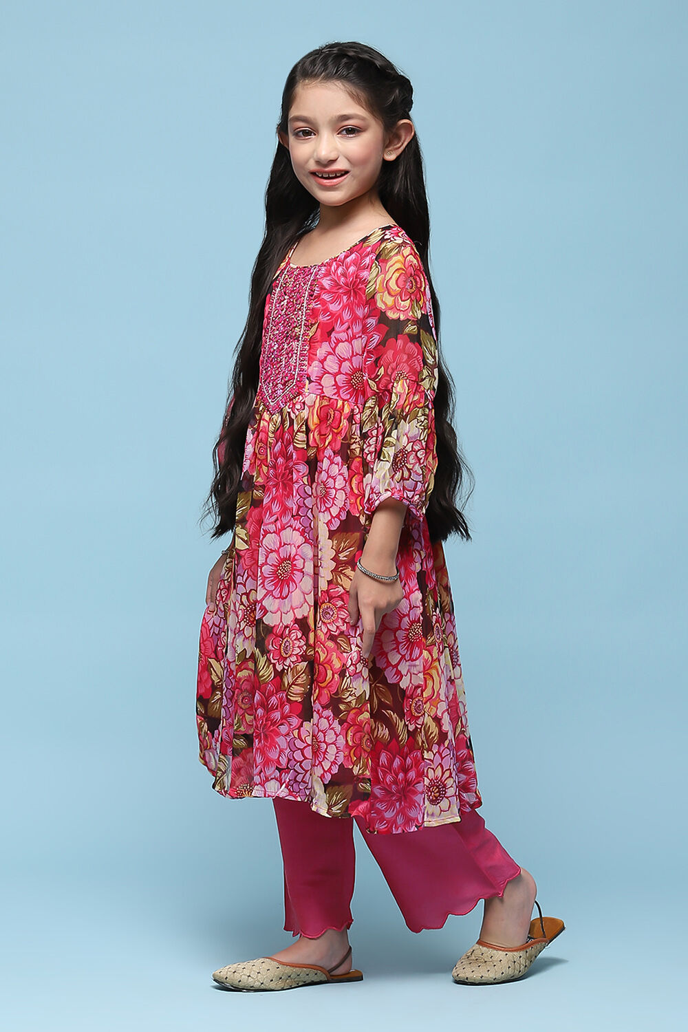 Pink Polyester Gathered Printed 2 Piece Set image number 3