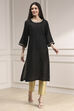 Black Metallic Pattern Straight Kurta image number 5