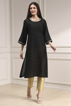 Black Metallic Pattern Straight Kurta image number 5