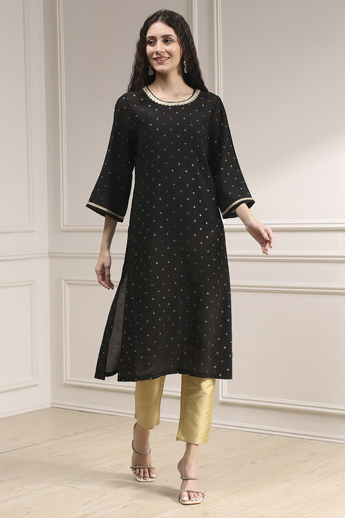 Black Metallic Pattern Straight Kurta image number 5