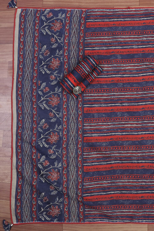 Navy Blue Cotton Unstitched Suit Set image number 2