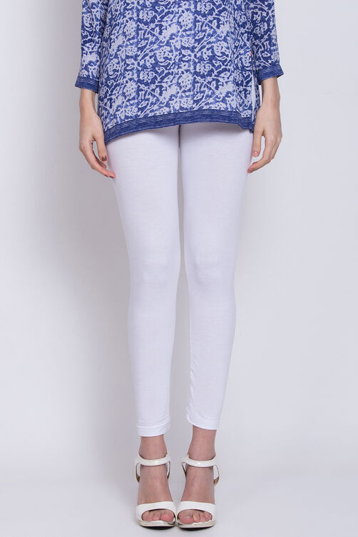 Off White Cotton Lycra Leggings image number 0