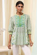 Green and White Pleated Short Kurta image number 5