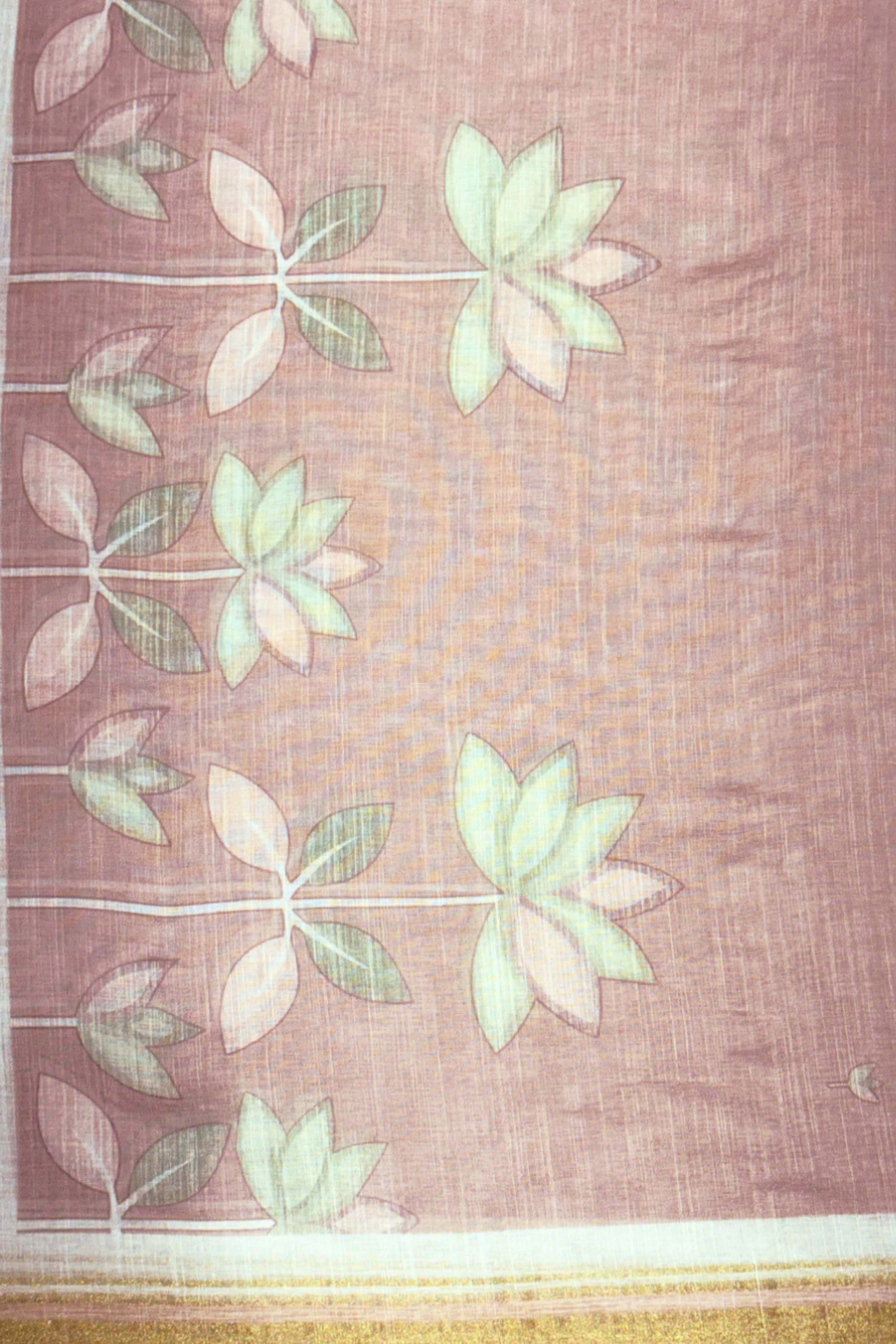 Peach Linen Printed Unstitched Suit Set image number 3