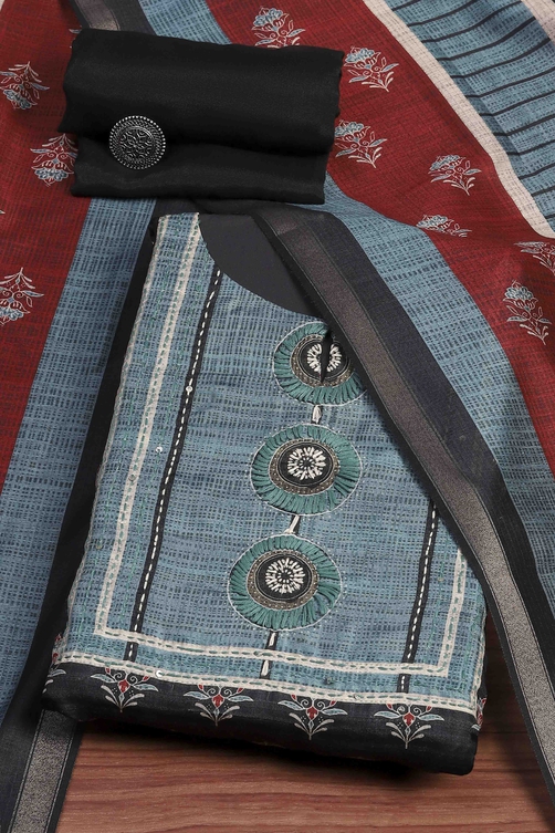 Black Silk Blend Printed- Embroidered Unstitched Suit Set image number 0