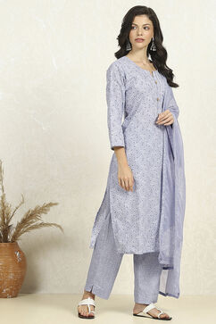 Blue Cotton Unstitched Suit Set image number 6