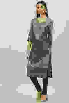 Black LIVA A-Line Printed Kurta image number 2