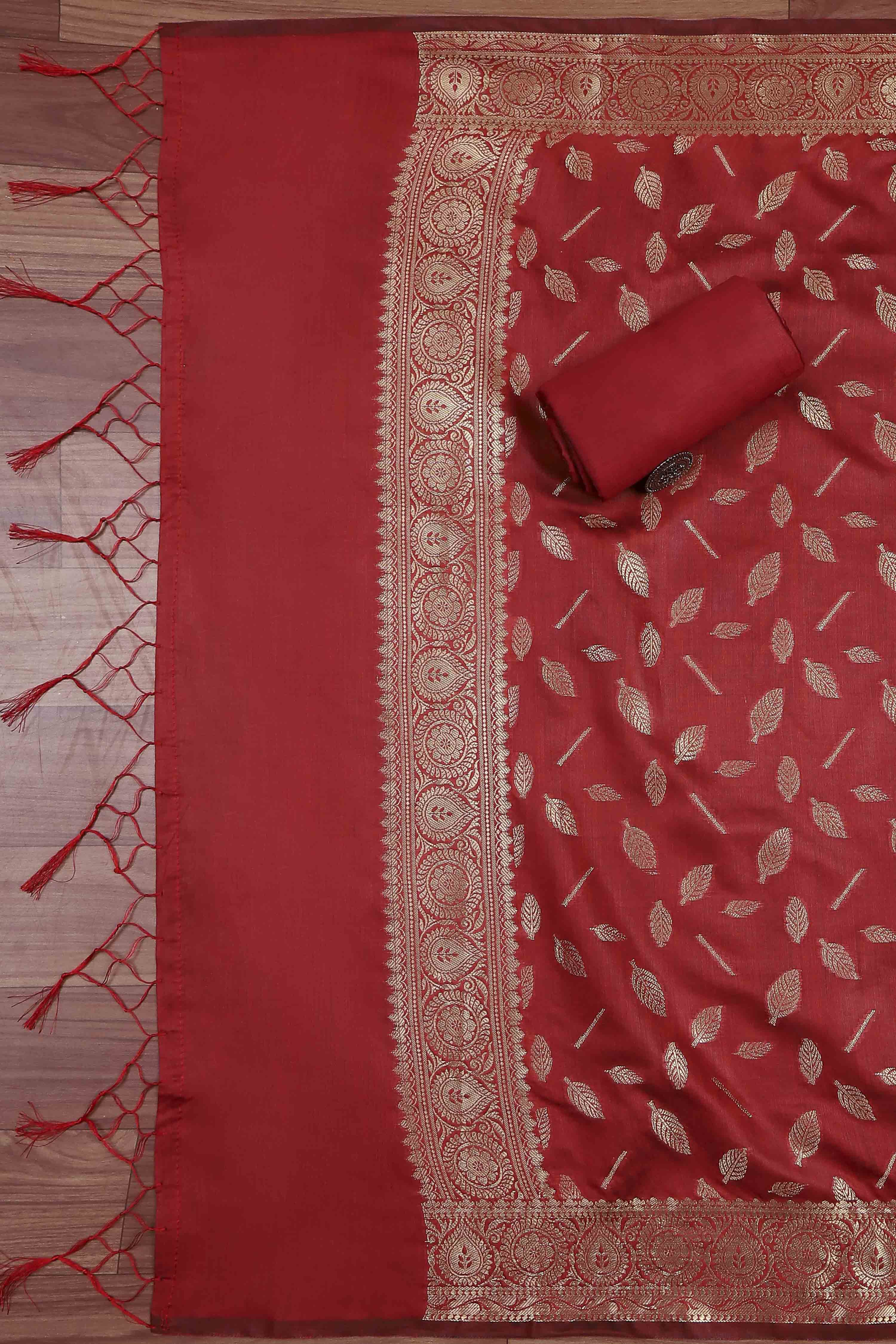 Maroon Banarasi Chanderi Banarasi Print Unstitched Suit Set image number 3