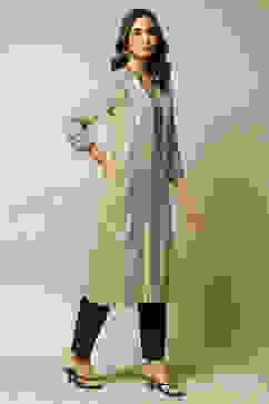 Beige & Black LIVA Straight Printed Kurta image number 6