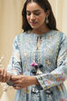 Dull Blue Cotton Printed Flared Kurta image number 1