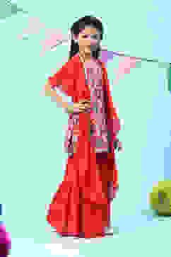 Red Polyester A-Line Printed Kurta Sharara Suit Set image number 5