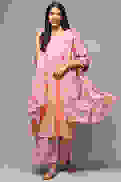 Pink Rayon Straight Kurta Palazzo Suit Set image number 0