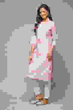 Pink Viscose Straight Printed Kurta image number 0