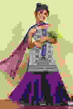 Purple Cotton Printed Straight Sharara Suit Set image number 0