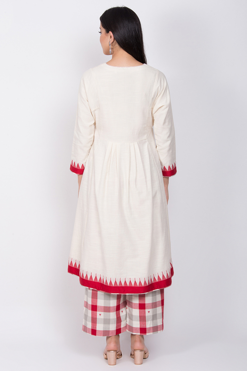 Ivory Eco Cotton Front Open Kurta Palazzo Suit Set image number 5
