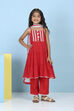 Red Cotton Solid Lace Detail Tiered Suit Set image number 6