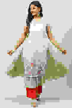 Green Art Silk Flared Kurta image number 0