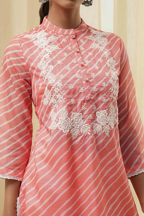 Coral Polyester Straight Kurta image number 1