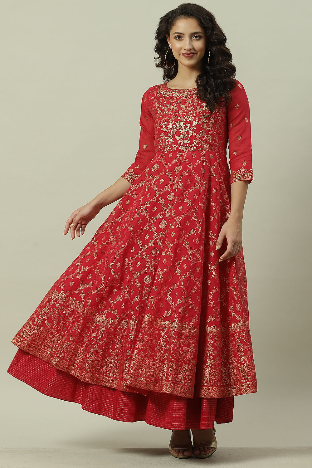 Off White Art Silk Anarkali Printed Dress image number 5