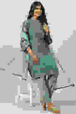 Sky Blue Printed Straight Kurta Salwar Suit Set image number 7