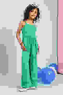 Green Cotton Strappy Straight Jumpsuit image number 4
