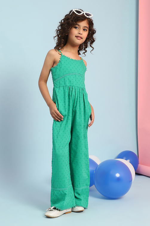 Green Cotton Strappy Straight Jumpsuit image number 4