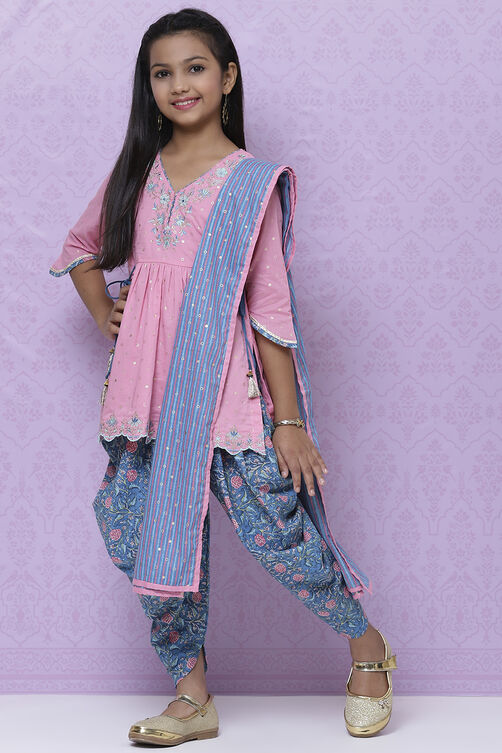 Pink Cotton Straight Kurta Dhoti Salwar Suit Set image number 0