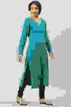 Aqua Blue Acrylic Straight Yarndyed Kurta image number 2