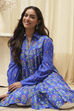 Blue Cotton Printed Shirt-Style Tiered Kurta image number 0