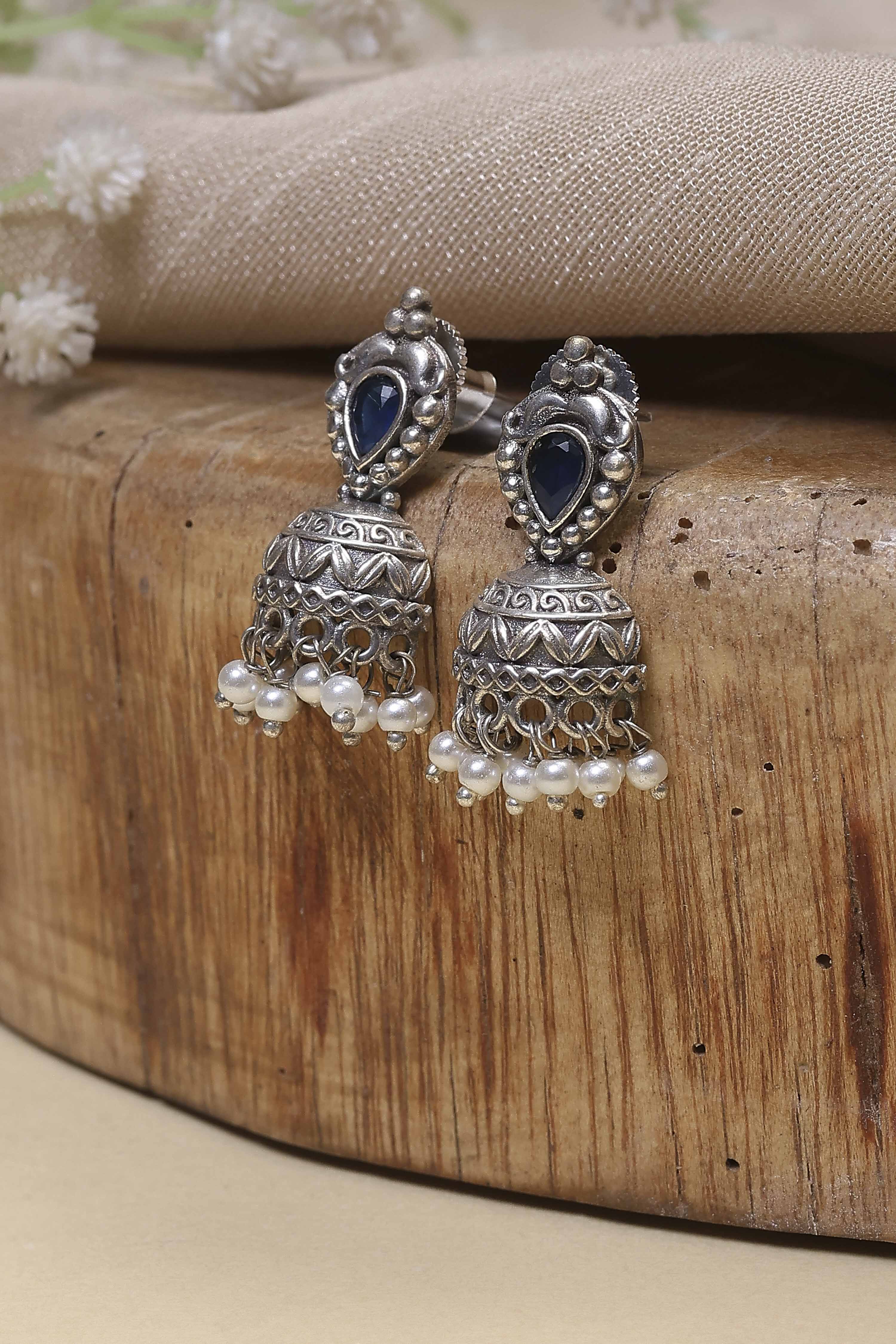 Navy Brass Jhumka image number 0