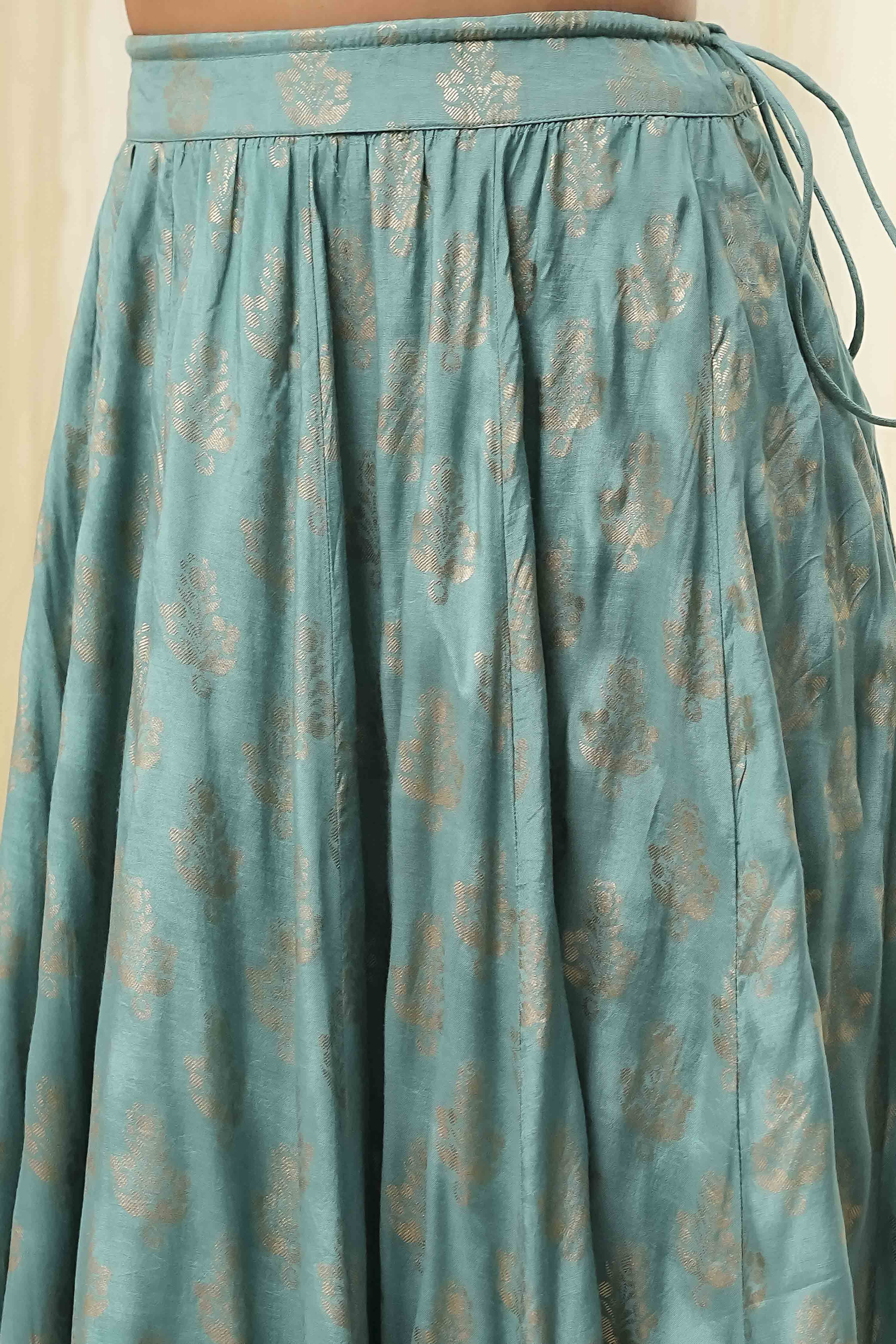 Coral-Pink Polyester Blend Anarkali Lehenga Set image number 3