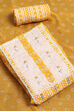 Yellow Cotton Hand Block Embroidered Unstitched Suit Set image number 0