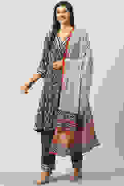 Charcoal LIVA A-Line Kurta Palazzo Suit Set image number 0