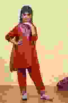 Red Viscose Rayon Solid A-Line Suit Set image number 5