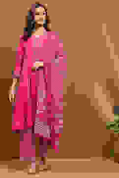 Fuchsia Modal Embroidered Festive Kalidar Suit Set image number 6