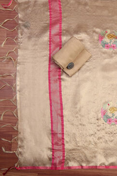 Gold Tissue Machine Embroidered Unstitched Suit Set image number 3
