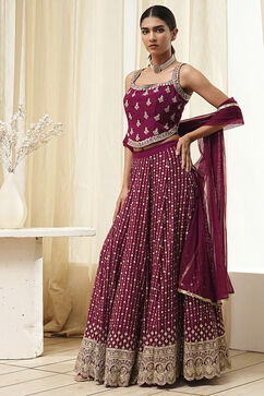 Burgundy Georgette Lehenga Set  image number 3